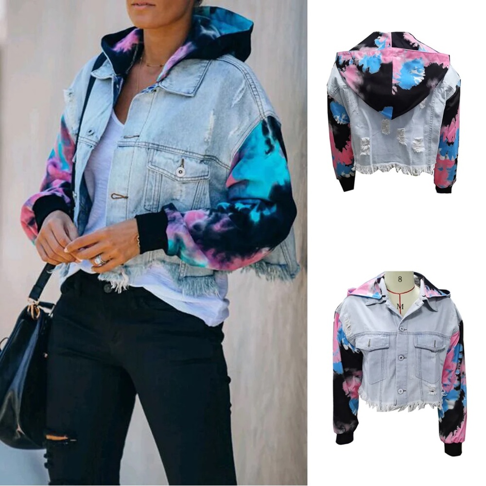 Tie dye hooded denim jacket